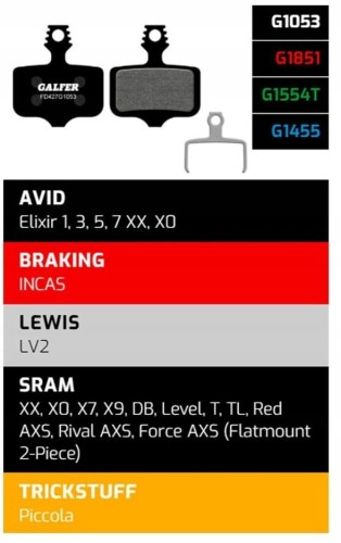 Klocki hamulcowe półmetaliczne Galfer FD427G1053 do AVID SRAM