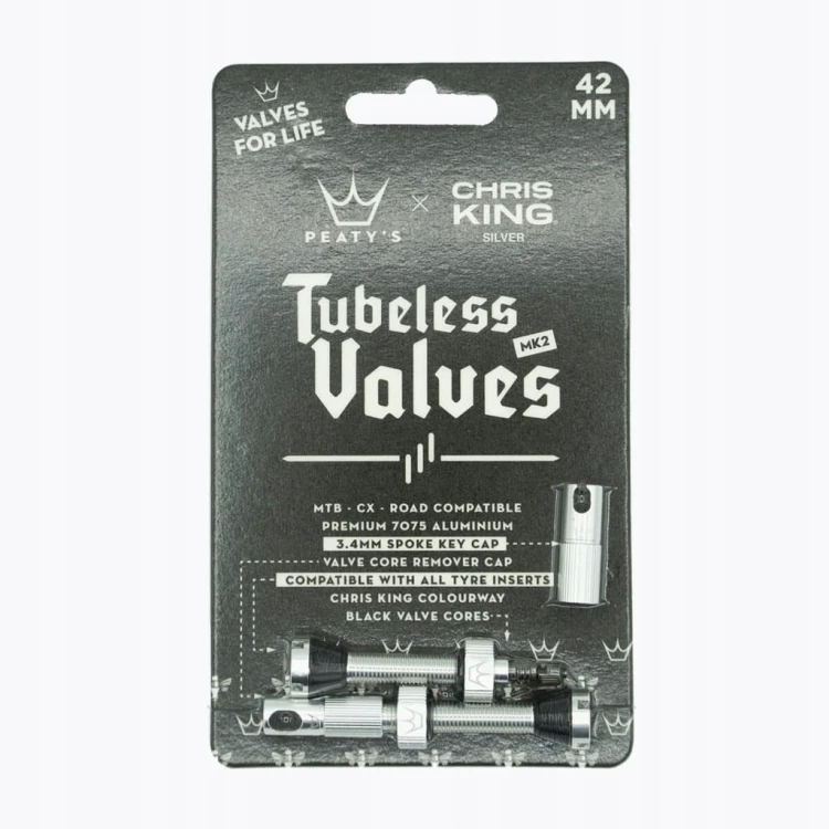 Zawory PEATY'S X CHRIS KING MK2 42mm Tubeless SREBRNY