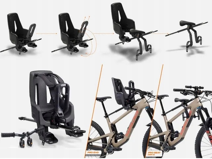 Kids Ride Shotgun Pro EVO 2w1 + kierownica fotelik rowerowy dla dziecka MTB